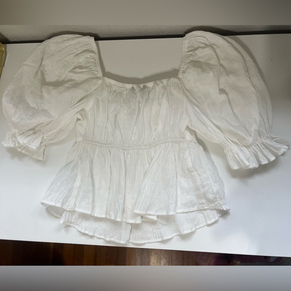 Zara White Puff Sleeve Crop Blouse - Picture 8 of 8
